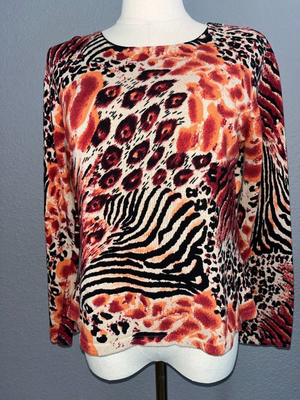 LOULOU MULTI COLOR ANIMAL PRINT LEOPARD ZEBRA CREW NECK SWEATER -100% COTTON - M